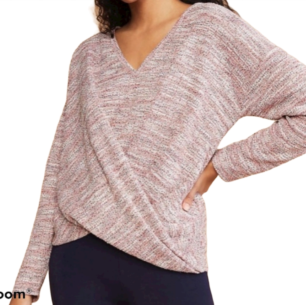 Loft Lou & Grey V-neck Textured Faux Wrap Sweater Pink Size S NWT
